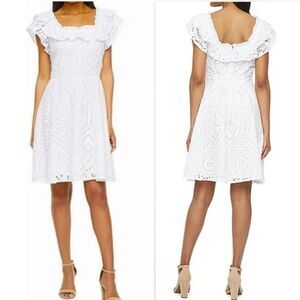 NWT Ryegrass White Eyelet Dress Sz 1X Ruffle Feminine
